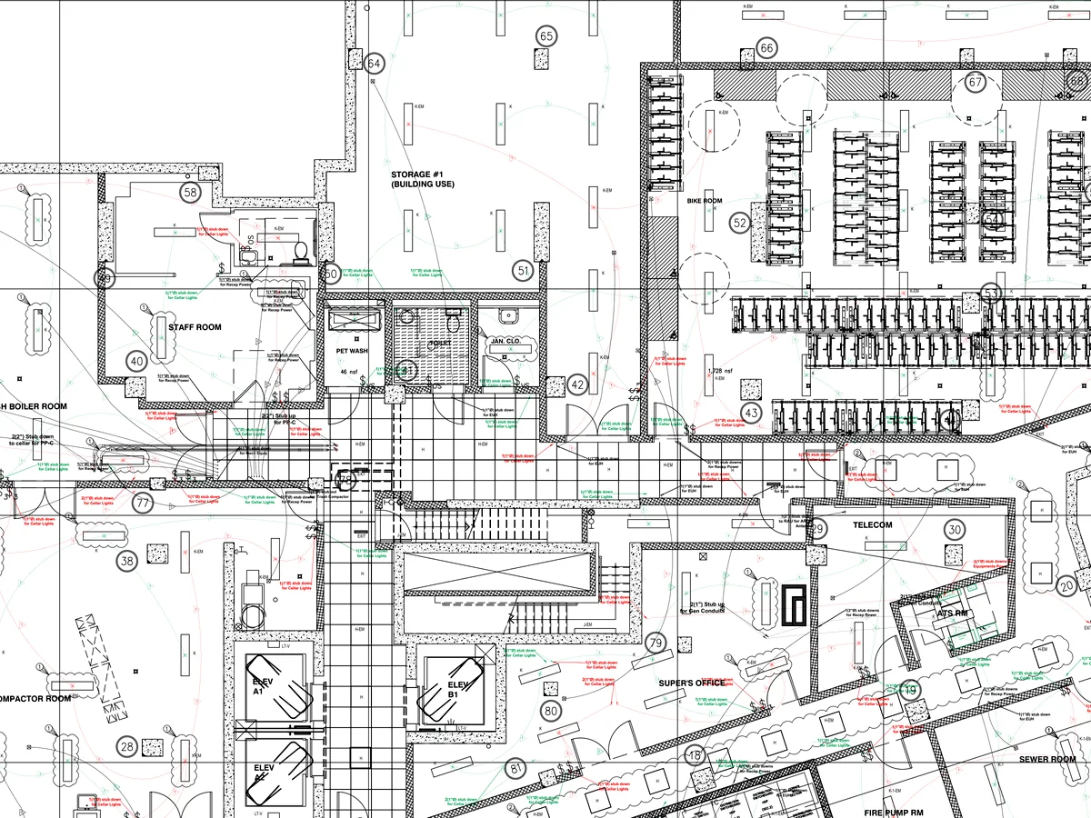 Extract of an electrical power and lighting plan for a building cellar