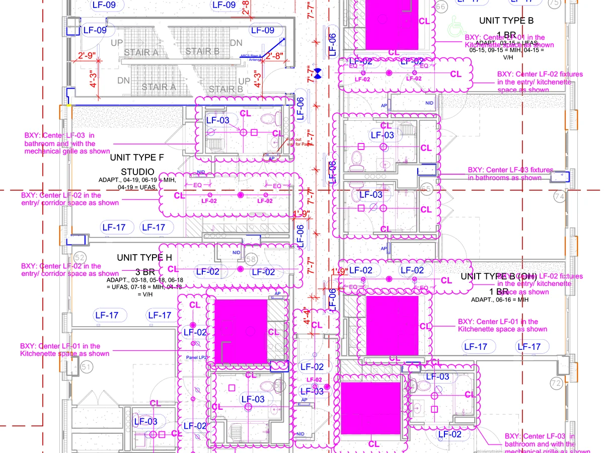 Extract of an apartment lighting and fixture layout for typical floors